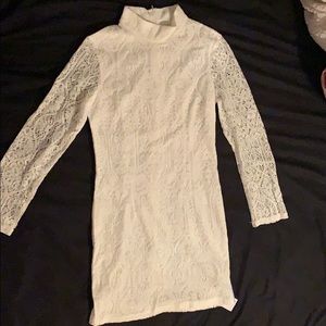 White mock neck bodycon dress